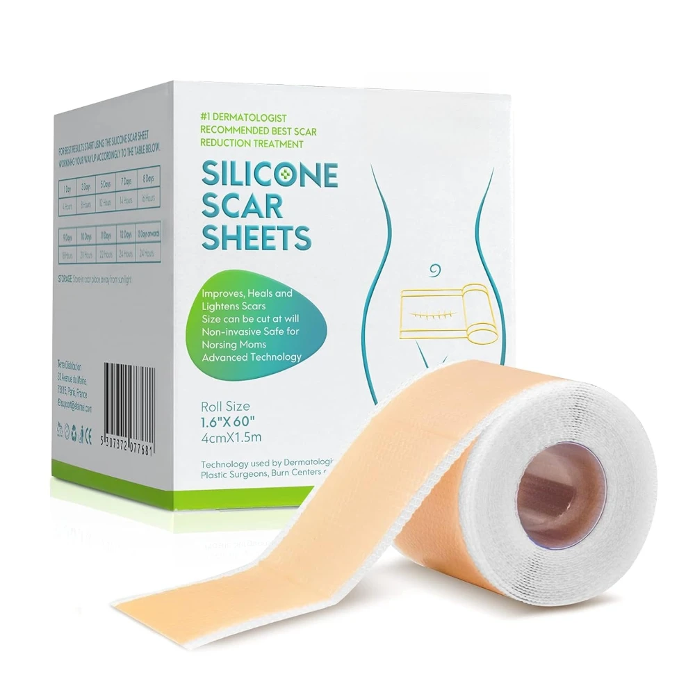 Grade Silicone Scar Sheets, Silicone Scar Tape (1.6”x 60”), Scar Removal Strips for Acne Scars C-Section & Keloid Surgery Scar