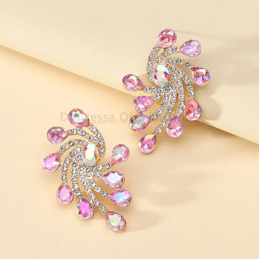 Elegant Irregular Geometric Rhinestone Earrings For Women Trendy Luxury Design Bride Wedding Party Charming Jewelry Accessories