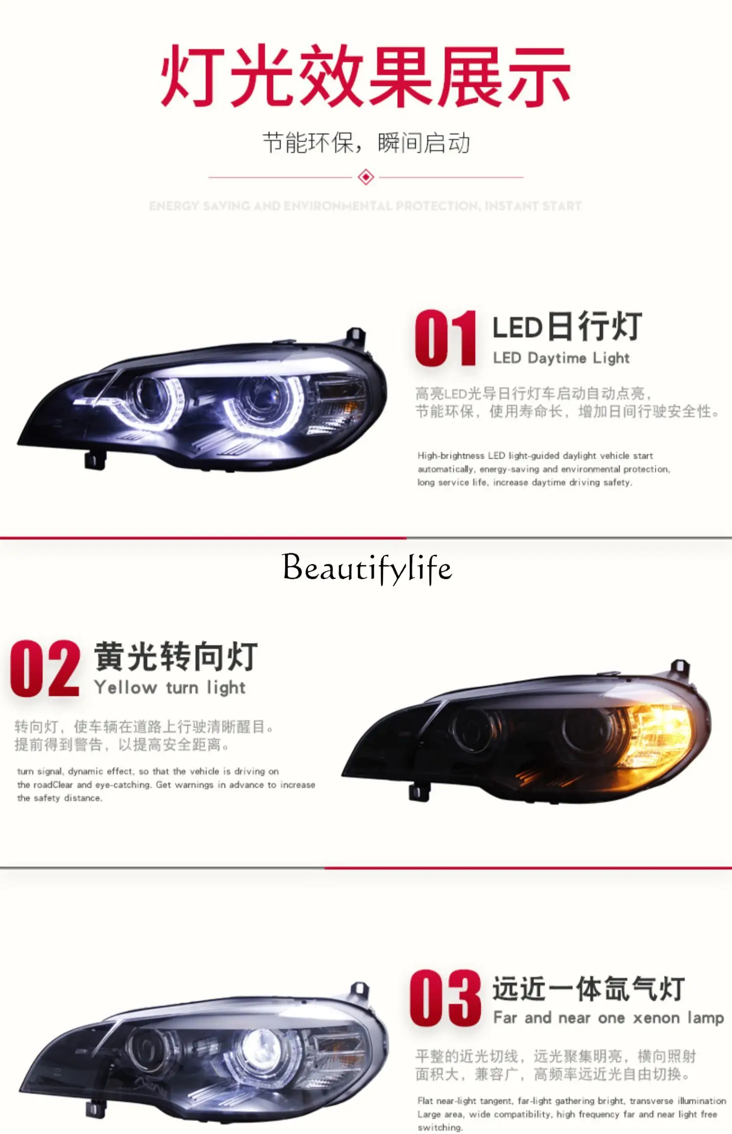 Headlight Assembly E70 Modified Led Angel Eyes Daytime Running Lamp Double Light Lens