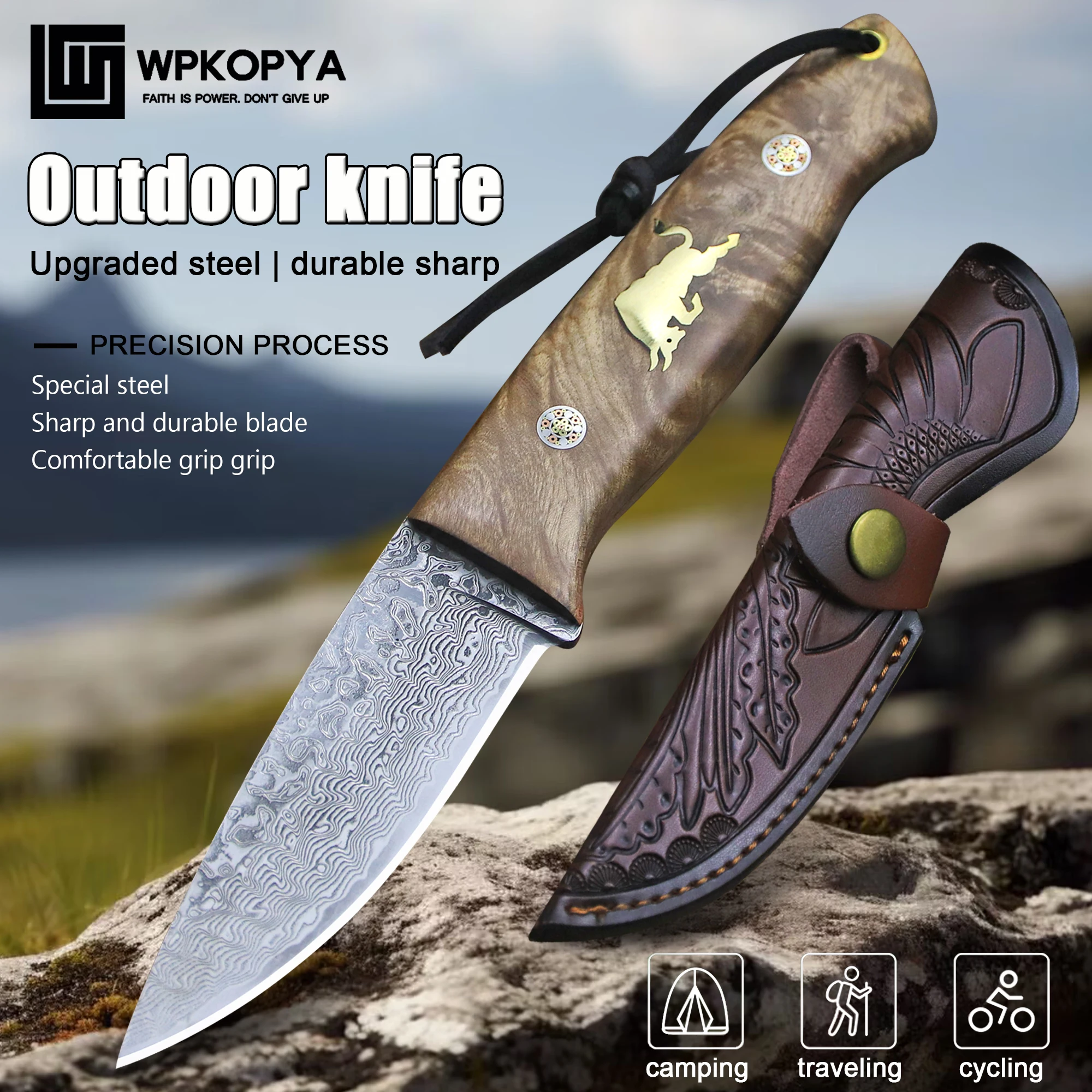 Hunting And Camping In Jungle - Coltello multiuso WPKOPYA in acciaio Damasco