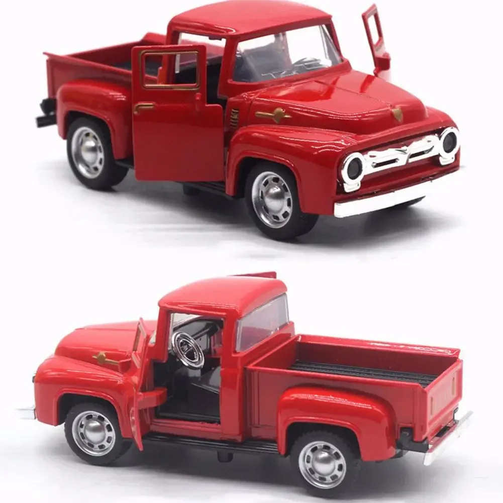 

1:32 Red Metal Truck Toy Vintage Red Mini Desktop Decoration Kids Toy Year New Children's Office Gifts Decoration Christmas Gift