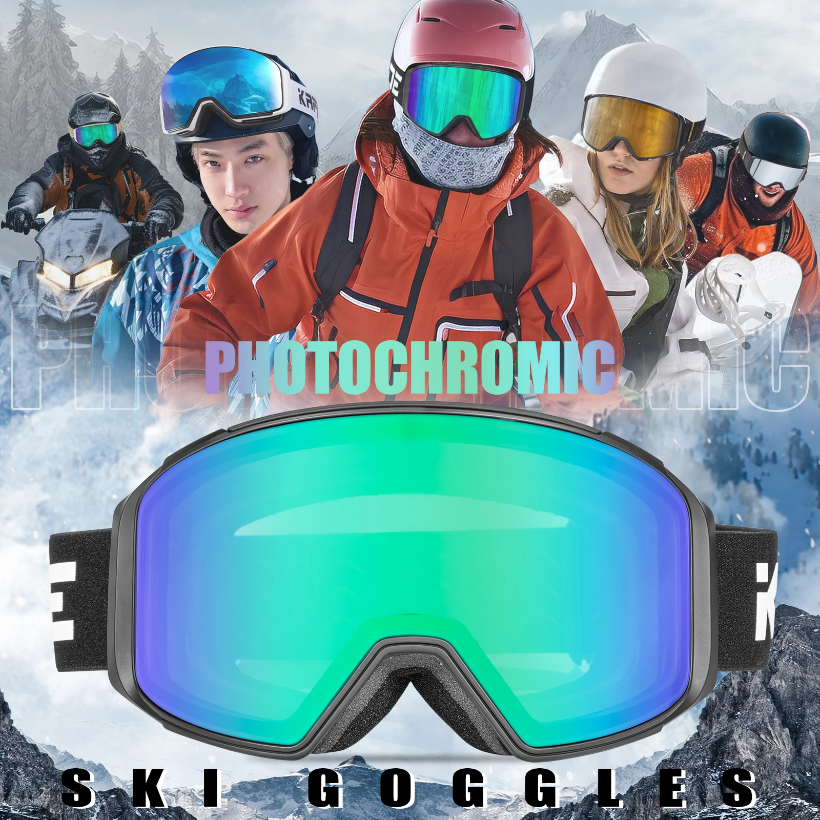 Kapvoe Photochromic UV400 Protection Ski Goggles Sports Mask for Men Women Winter Anti-Fog Snowboarding Goggle Skiing Glasses