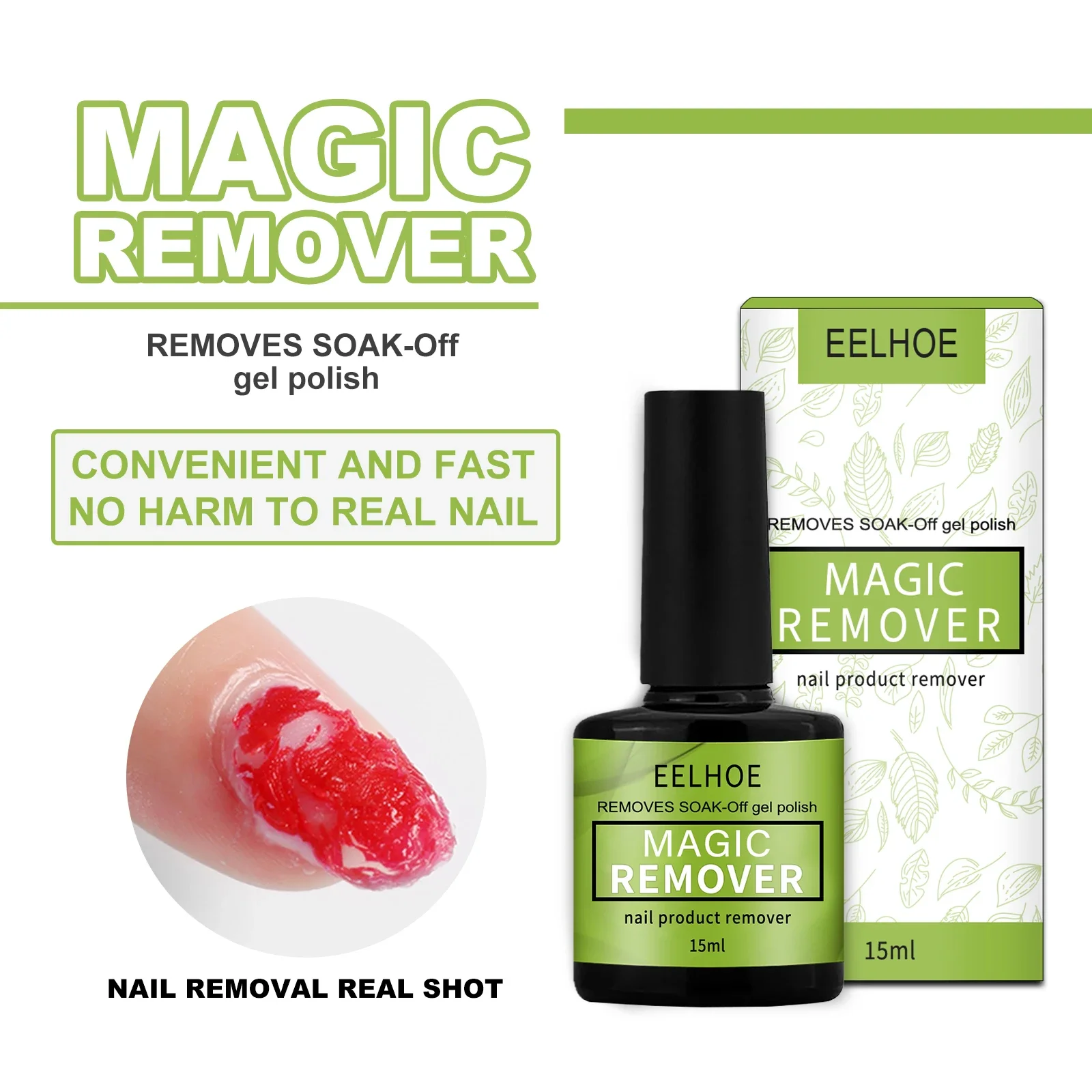 Eelhoe unha gel removedor rápido 15ml atacado explosão mágica uv gel polonês excluir unha gel limpador semi permanente verniz manicure