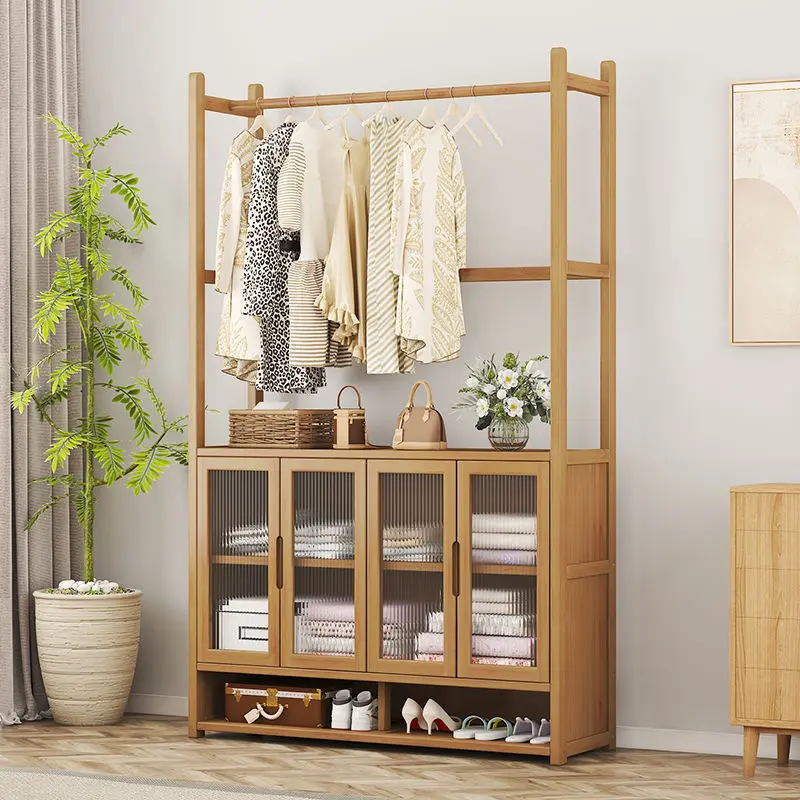 Simple Wardrobe Home Floor Vertical Coat Rack Living Room Solid Wood Hanger Bedside Large Capacity Hanger Rack