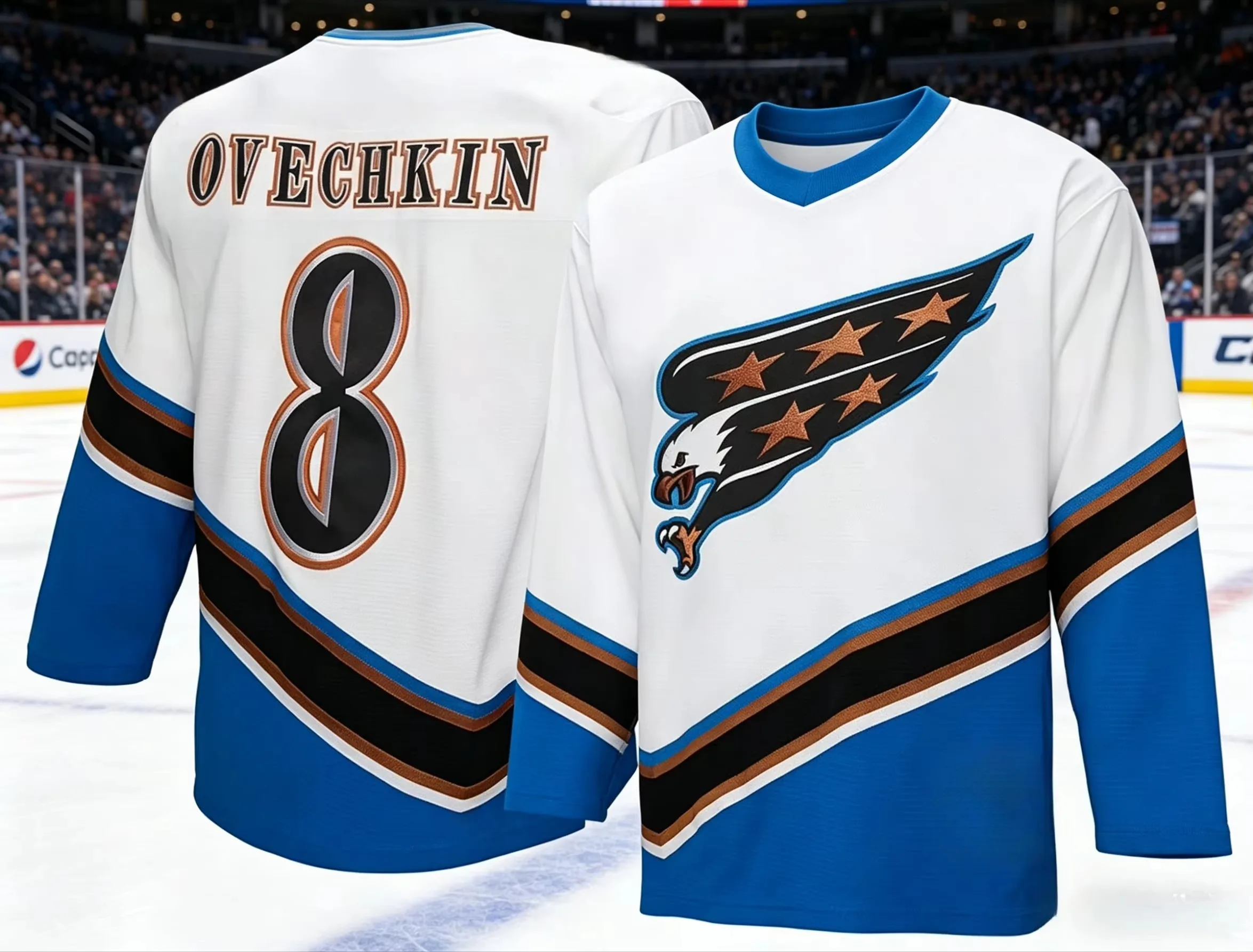 Hockey Jersey OVECHKIN 8 Black Blue Orange Eagle Logo 3D Print Parent-Child Matching Set