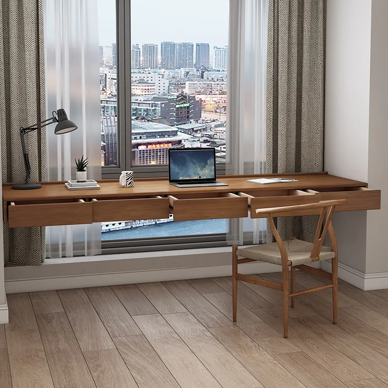 Nordic Solid Wood Bay Window Sliding Rail Desk Modern Design Living Room Floating Computer Desk Bedroom Home Furniture FYFD