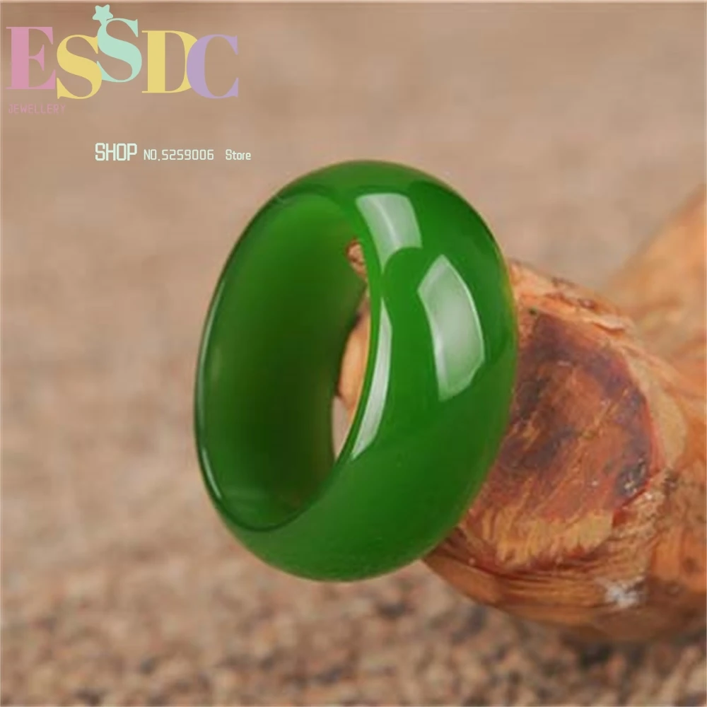 

Natural Green Hetian Jade Ring Chinese Jadeite Amulet Fashion Charm Jewelry Hand Carved Crafts Gifts for Women Men