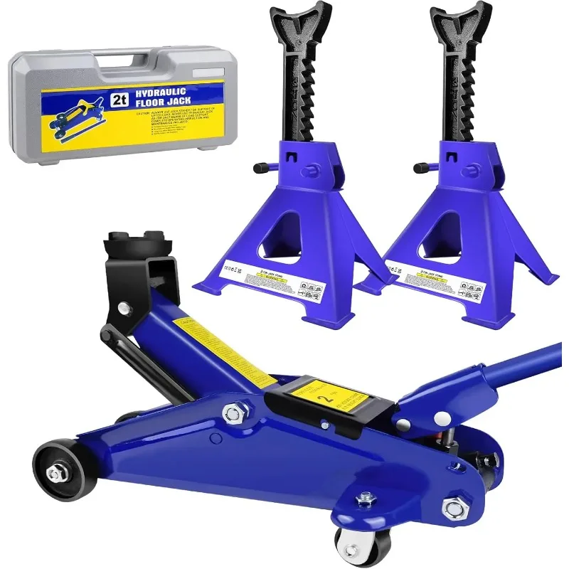 Floor Jack & Stand Combo-2 Ton Low Profile Hydraulic&3 Ton Axle Stand Set,Tire Repair Kit Steel Racing Quick Lift