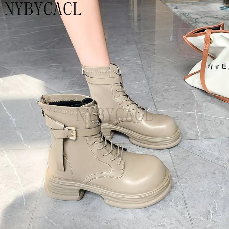 

New Women Real Leather Ankle Boots Thick Bottom Zipper Shoes Woman Winter Warm Shoes Fashion Cool footwear New 2023 Size 35-40