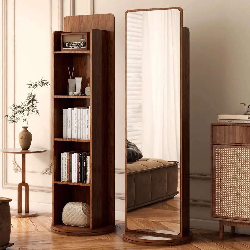 

Rotating dressing full body floor mirror household magazine bookshelf rotating storage integrated fitting vertical movable