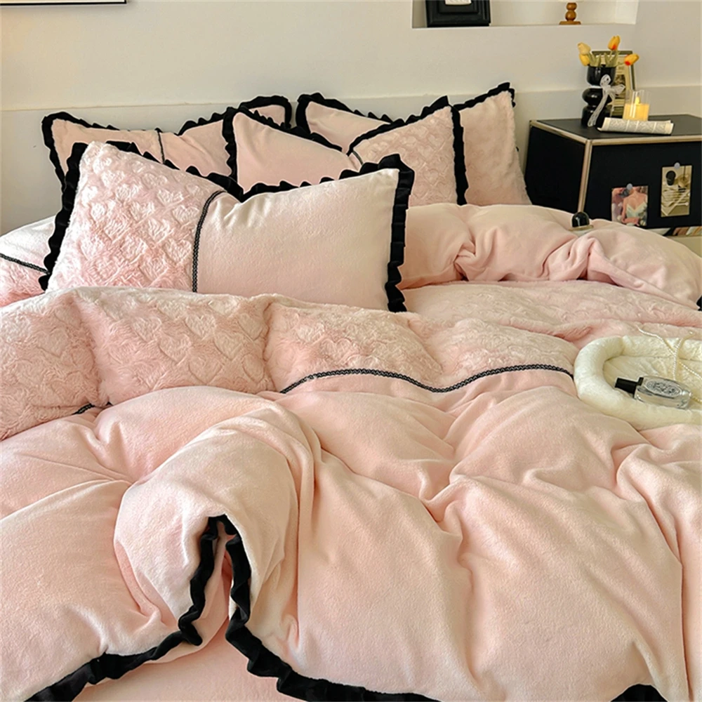 Winter Warme Bettwäsche Set Flanell Bettbezug für Zuhause Verdicken Samt Königin König Größe Luxus Schlafzimmer Dekor Bettbezug Kissenbezug