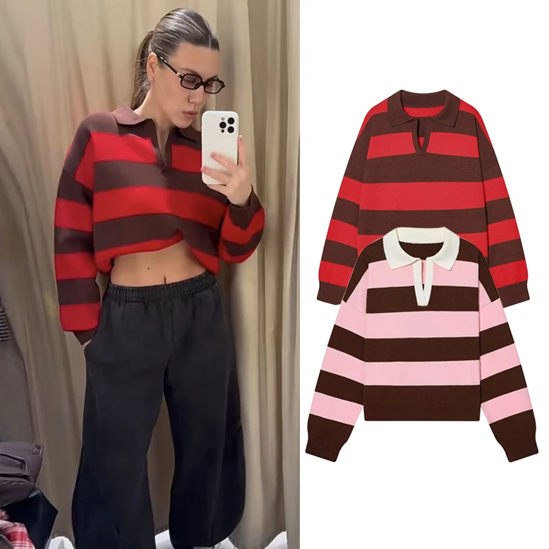 

Knitted Pullover Tops Women's Spring 2026 New Fashion Striped Loose Elegant Comfortable Warm Sweater Chic Holiday Young Sweater