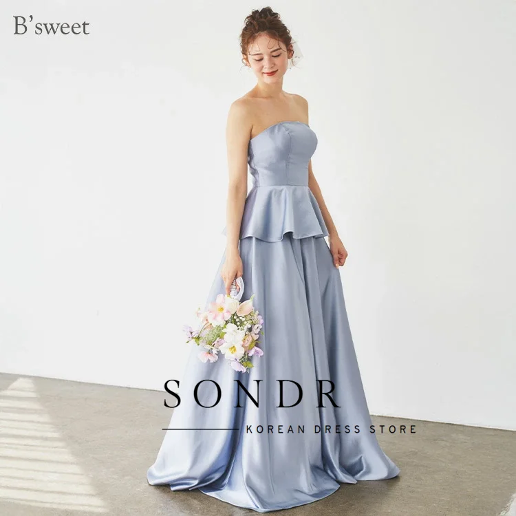 فساتين زفاف كورية بسيطة بدون حمالات من Sondr من الساتان الحريري المتدرج لحفلات الزفاف المسائية مخصصة لالتقاط الصور