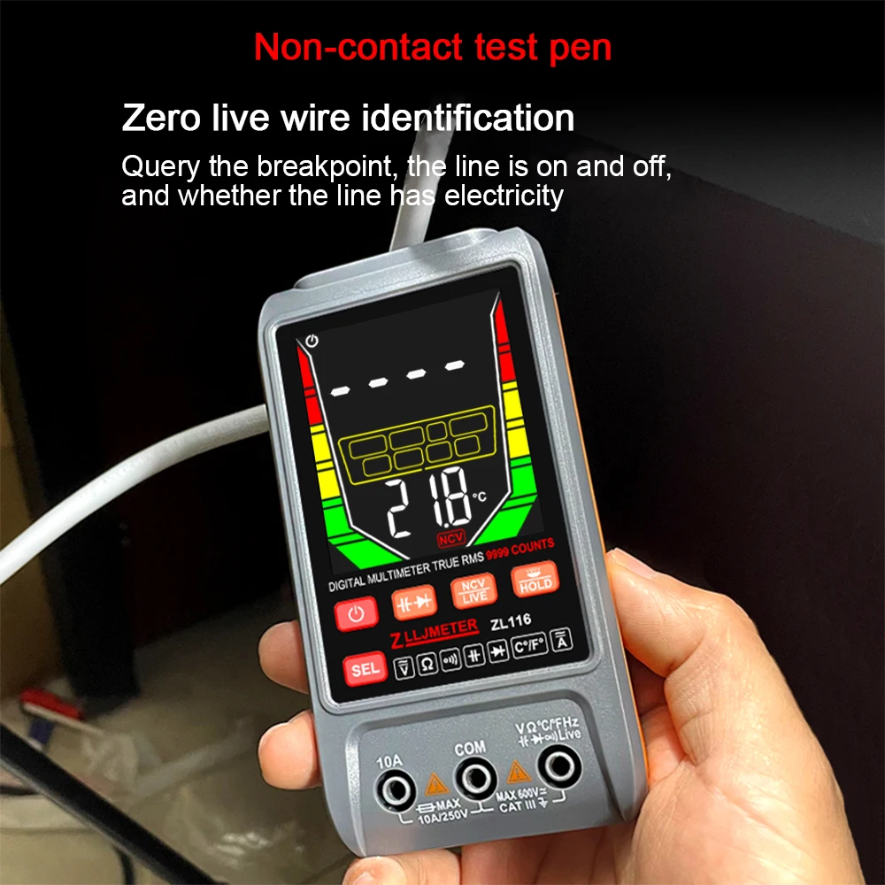 New 9999 Counts USB Charge Digital Multimetro True RMS Smart Auto Range test AC DC Voltage Capacitance Temp Diode Ohm Hz Meter