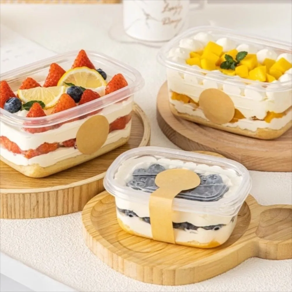 

50pcs Clear Dessert Container with Lid 500/280ML Cake Container Cake Packing Box Oval Individually Packaged