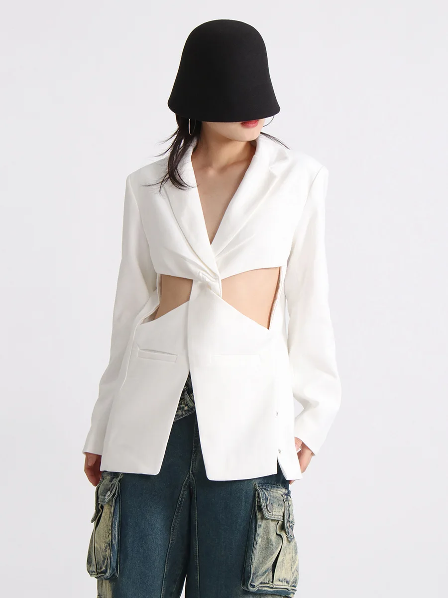 مزاجه ركاب دعوى المرأة الخريف موضة جديدة جوفاء الخصر تصميم البدلة سترة TRAF المرأة الصيف ملابس خارجية مكتب #6