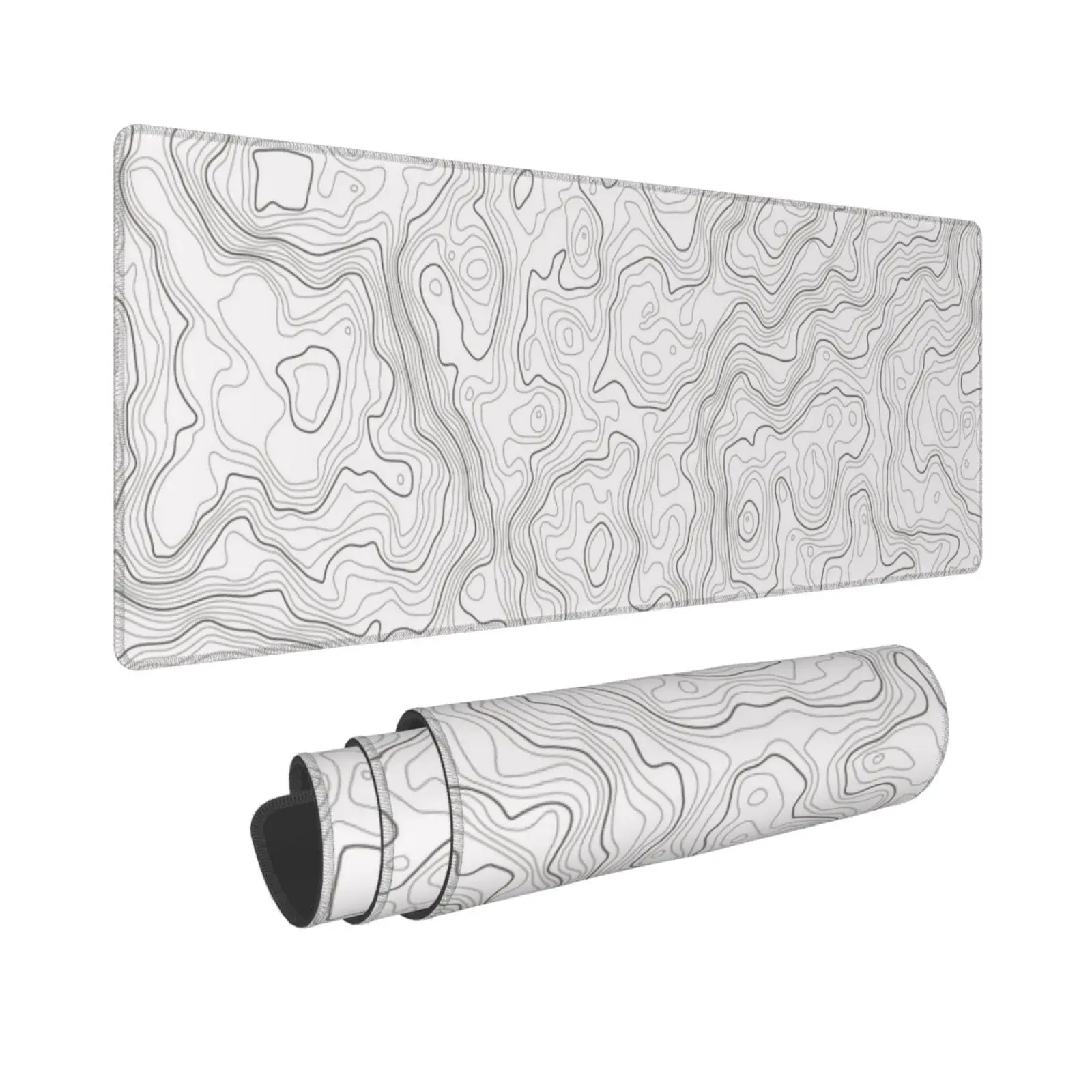 Abstract White Topographic Contour Map Topography Geography Geographical Terrain Path Gaming Mouse Pad  XL Extended Keyboard