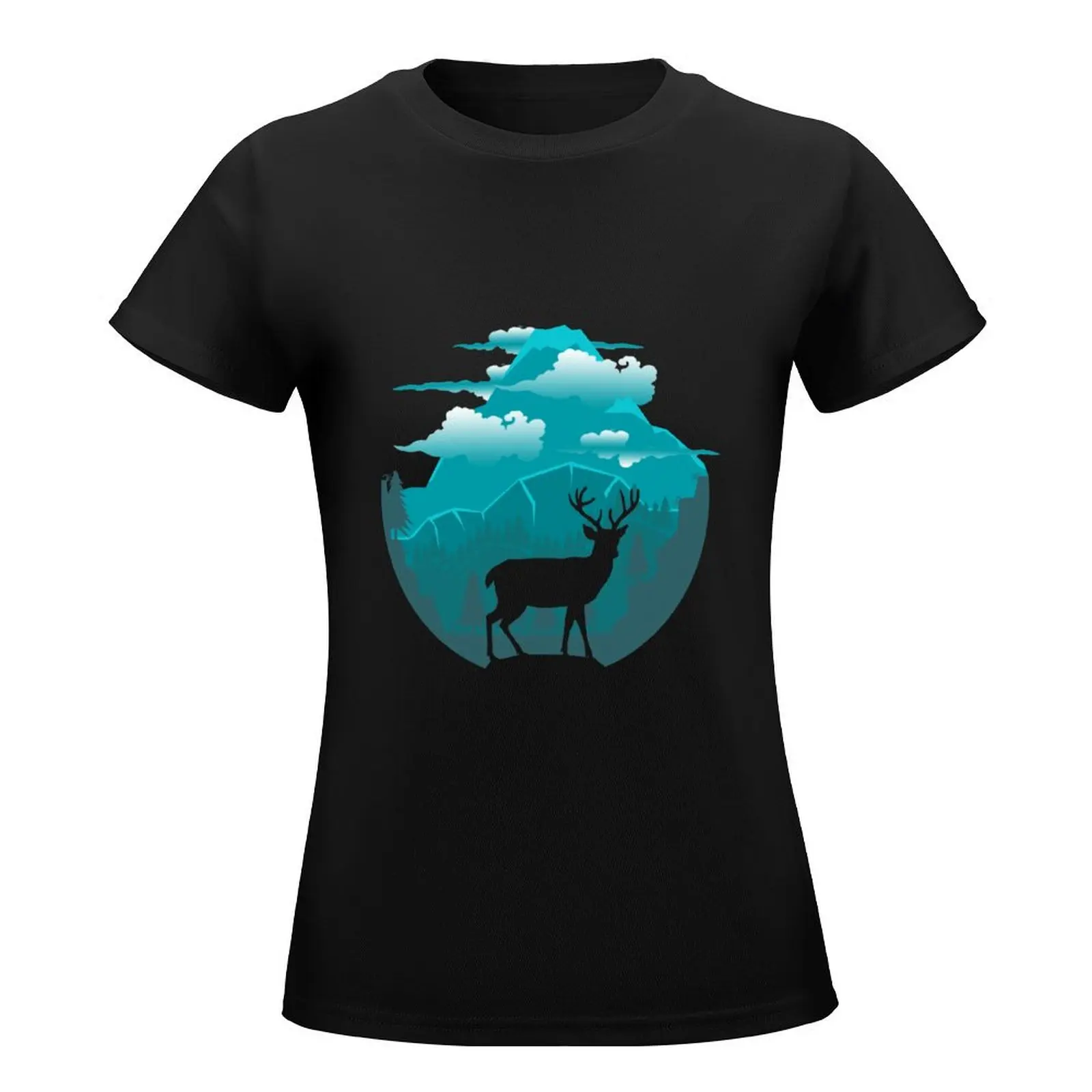 Reindeer Nature Turquoise Landscape T-Shirt Blouse vintage clothes clothes for woman