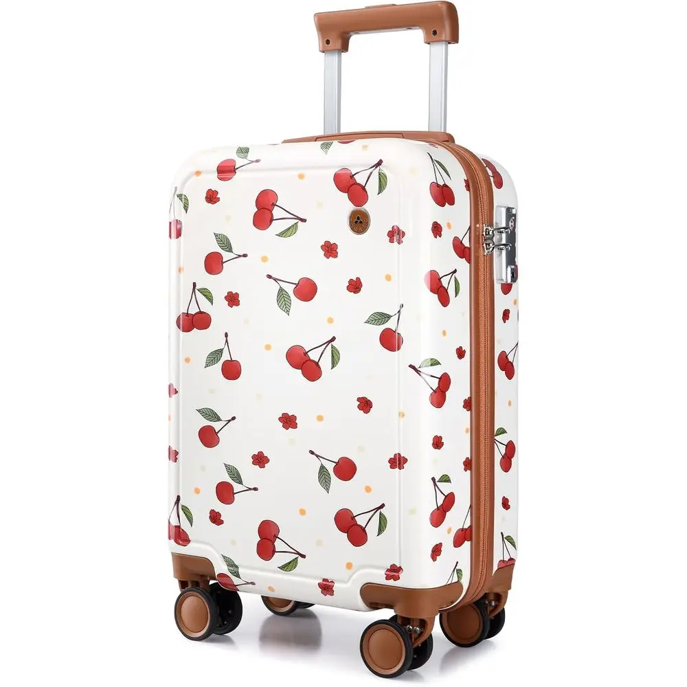 

18 Inch Hard Sided Children's Travel Suitcase with Spinner Wheels, TSA Lock for Boys and Girls (Cherry, Ivory, White)