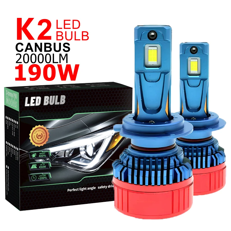 190W 22000LM K2 LED Headlight Bulb Canbus 12V H1 H3 H4 H7 H8 H9 H11 9005 Super Bright Car Headlamp