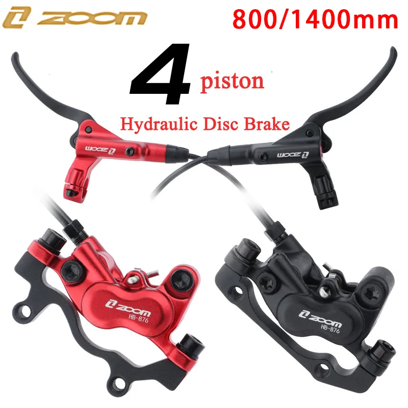 ZOOM MTB Hydraulic Brake 4 Piston Brake 800/1400mm oil pressure Caliper Clamp Disc Brake mountain bike rotor 160mm Cycling Parts