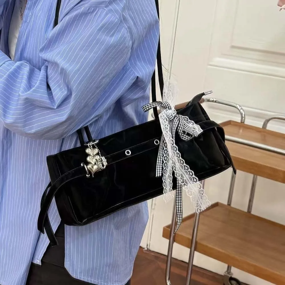 

Shopping Sweet French Stick Handbag Bow Pendant PU Shoulder Bag Korean Style Lace Ribbon Women Underarm Bags School