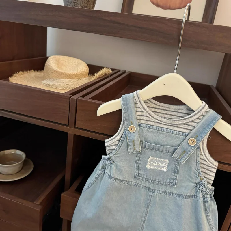 

Girls' Fashion Set Summer Baby Girl Denim Overalls Set Little Girl Summer Outfit Set
