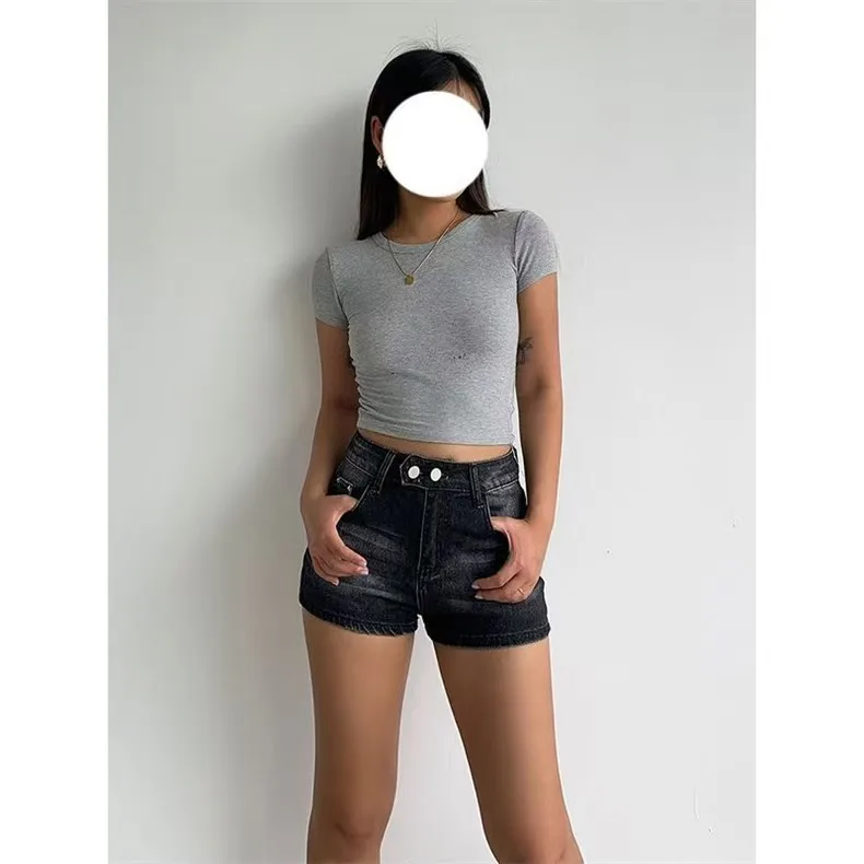 Shorts De Mezclilla Grises Mujer Cintura Baja Mini Shorts De Jeans Estilo Vintage De Vaquero Pantalones Cortos Ropa Harajuku
