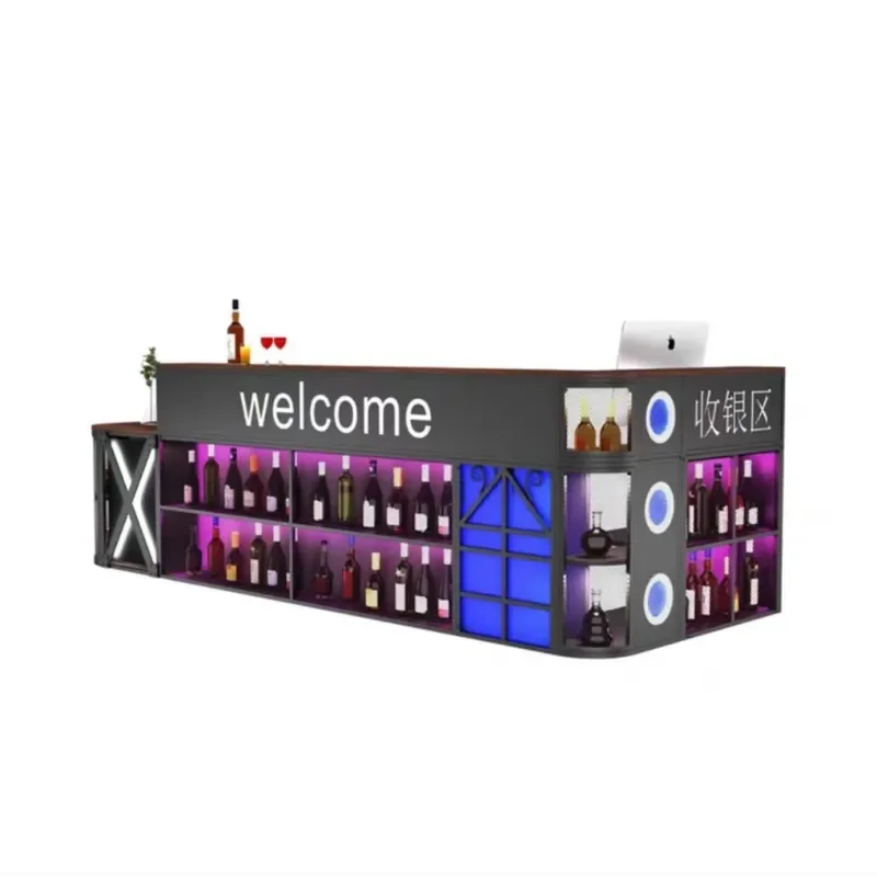 Retro Industrial Wall Mounted Bar Counter with Wine Rack Storage Cabinet for Restaurant Store Front Desk Display Shelf