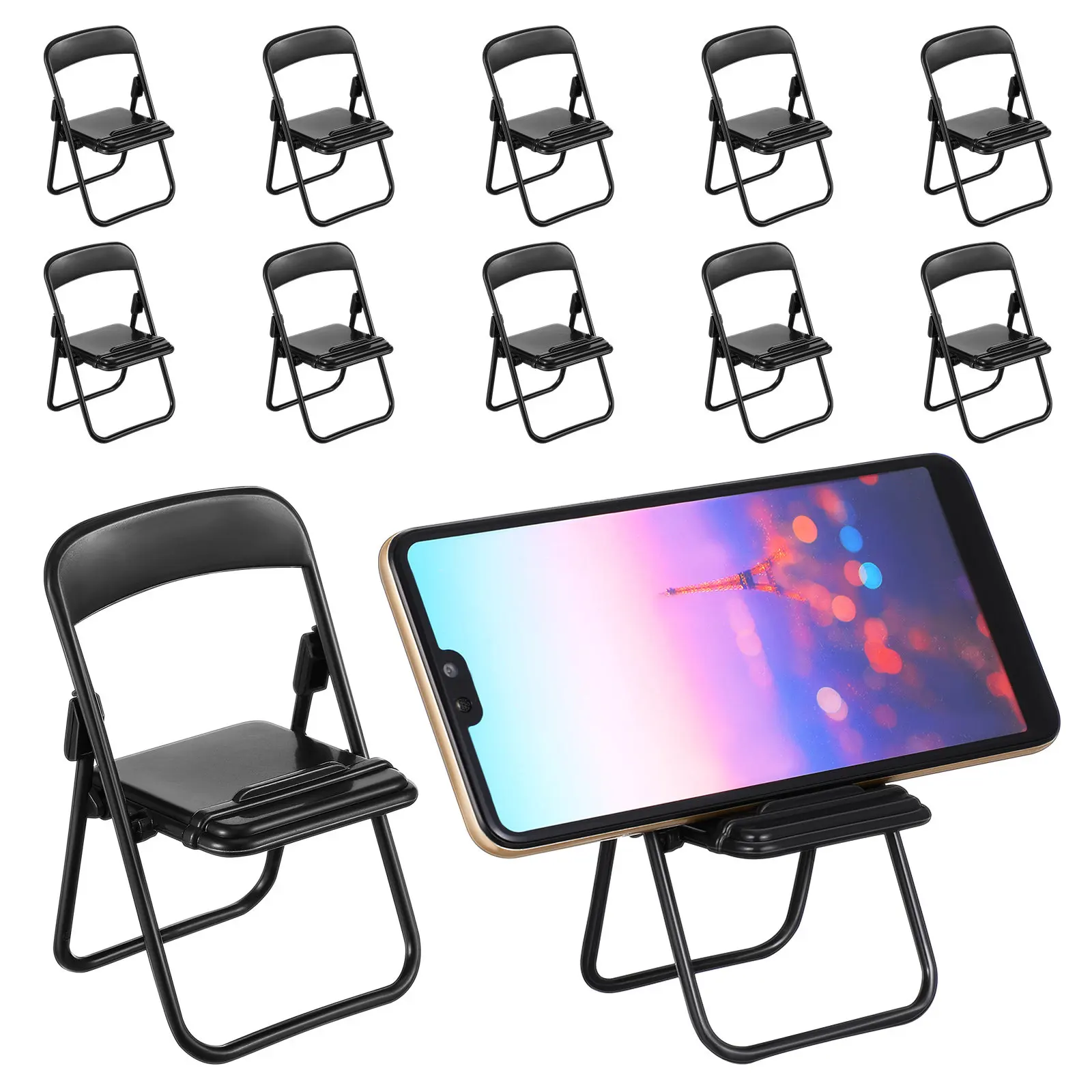 12Pcs Mini House Chair Foldable Black Simulation Furniture Decorative Micro Landscape Ornaments Photography Props Miniature