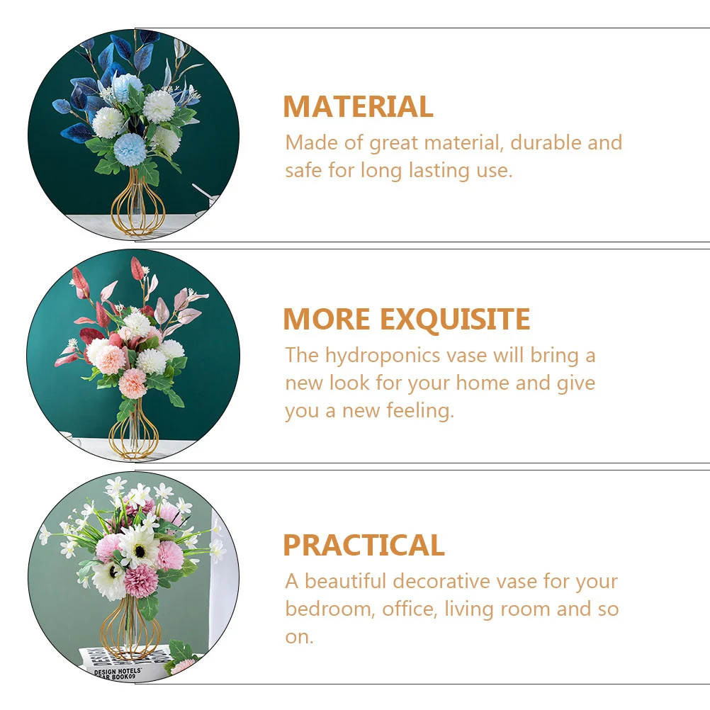 

Hydroponics Vase Glass Tube Iron Frame Hollow Metal Art Planter For Home Office Decor Hydroponics Glass Vase Iron