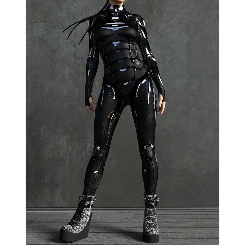 Unisex Cyber Punk 3D Digital Printing Halloween Party Role Play Outfit Women Men Cosplay Costume Carnival Jumpsuit