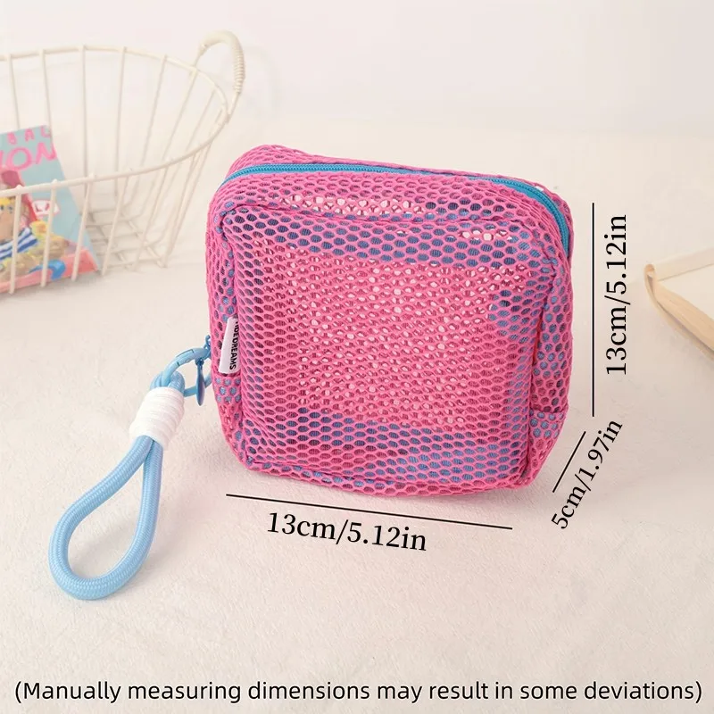 Stylish Lightweight Mesh Cosmetic Bag, Portable Square Cosmetic Storage Bag with Zipper, Multi-purpose Sundries Storage Bag