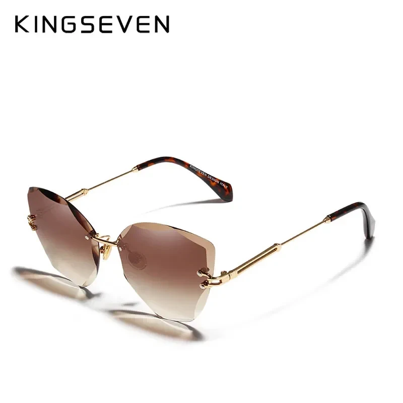 KINGSEVEN-gafas de sol Vintage para mujer, lentes poligonales sin montura, con degradado de mariposa, UV400
