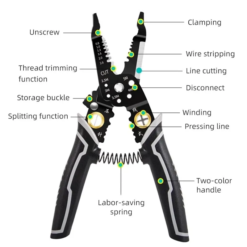 22 in 1 Wire Stripping Pliers Multifunction Electrician Cable Cutting Terminal Crimping Splitting Winding Line Hand Tools