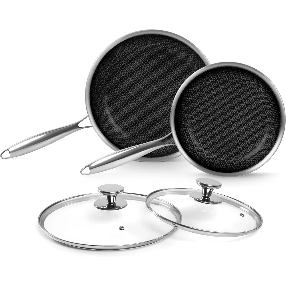 

Honeycomb Stainless Steel Nonstick Frying Pan Set, 9.5 & 11 with Lids, 2-Piece Skillet Cooking Set