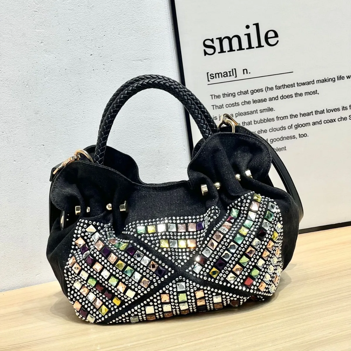 

Модная винтажная брендовая джинсовая сумка, джинсовая дизайнерская сумка на плечо, сумка-ведро через плечо с бриллиантами, сумка-кошелек