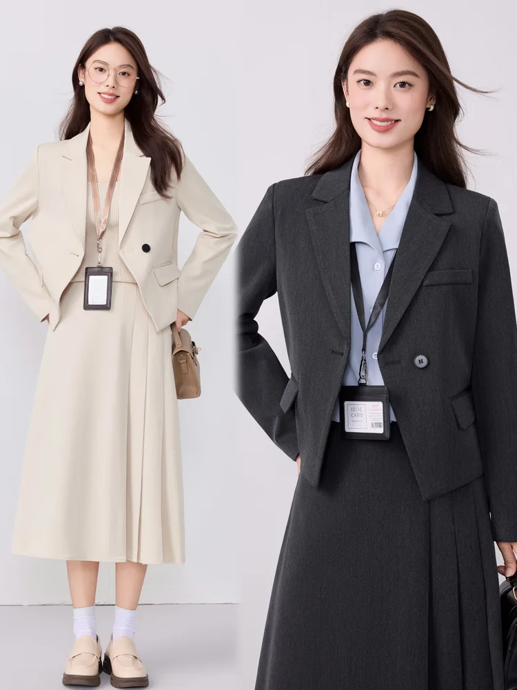 Elegant women's blazer2025New Spring and Autumn Light Business Formal Wear for Petite Professionals - Suit and Skirt Set