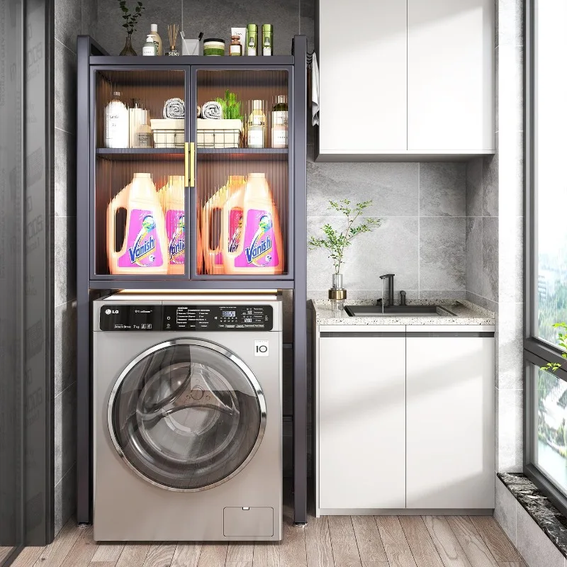 Floor Standing Washing Machine Shelf for Balcony and Bathroom Spacious Laundry Storage Organizer Sturdy Household Utility Rack
