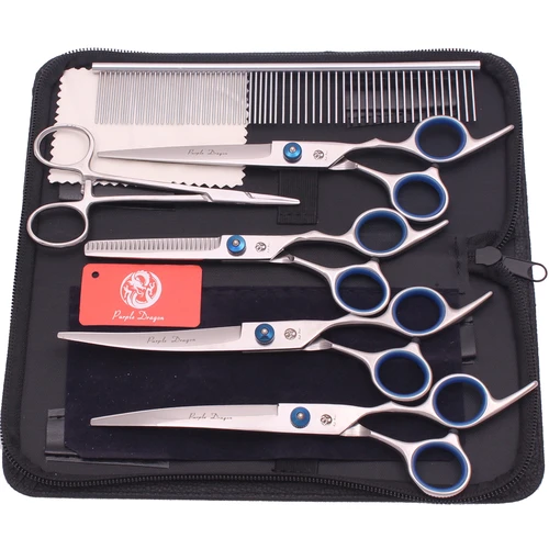 Imagen 2 del producto Tijeras de aseo para perros dragón púrpura, tijeras de peluquería para mascotas de acero inoxidable JP de 6 ""y 7"", tijeras de adelgazamiento, tijeras curvas para cortar perros Z3001