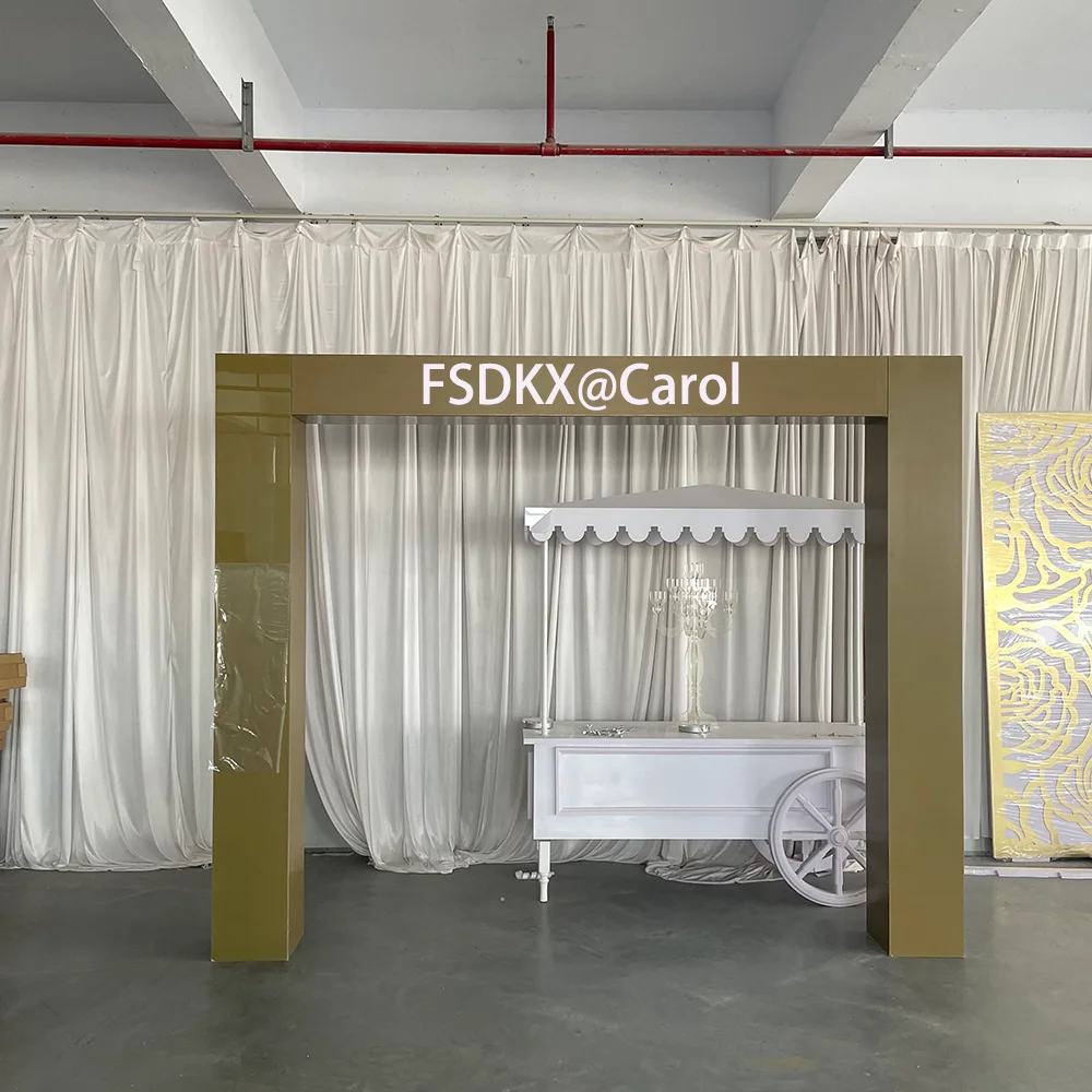 

Wedding Props Stage Background Round Frame Stand Gold Mirror Arch Backdrop For Wedding Decoration