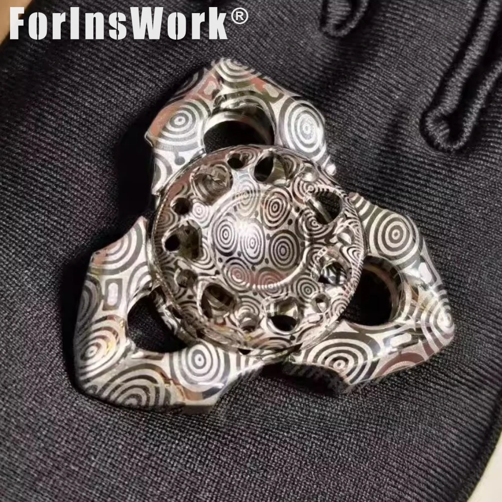 KillAll Not Happy Titanium Crystallized Damascus EDC Lotus Three Pages Feel Fingertip Gyro Decompression EDC Toys Hand Spinner