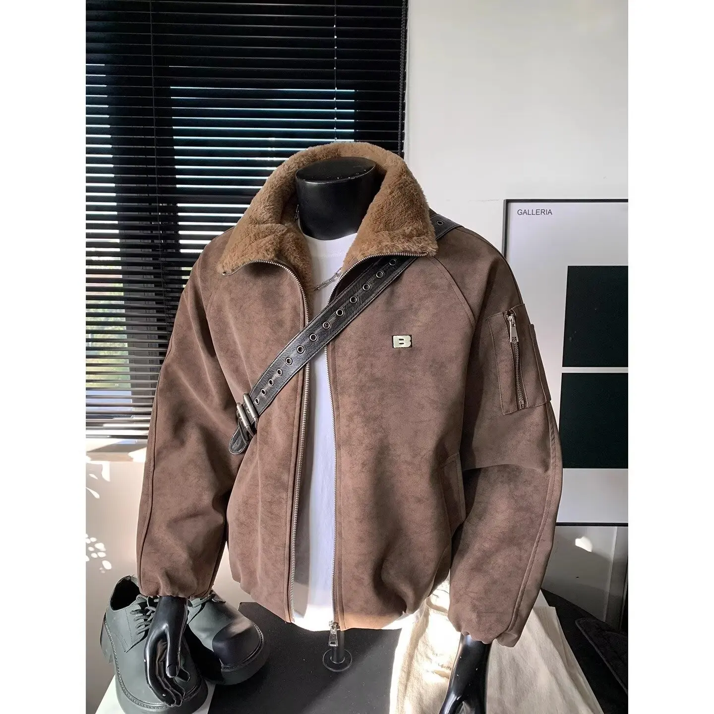 

Men's Large Size Cotton Jaet Autumn Winter 250 Pou Lamb Velvet Loose Workwear Collar Warmth Polyester Fiber Zipper