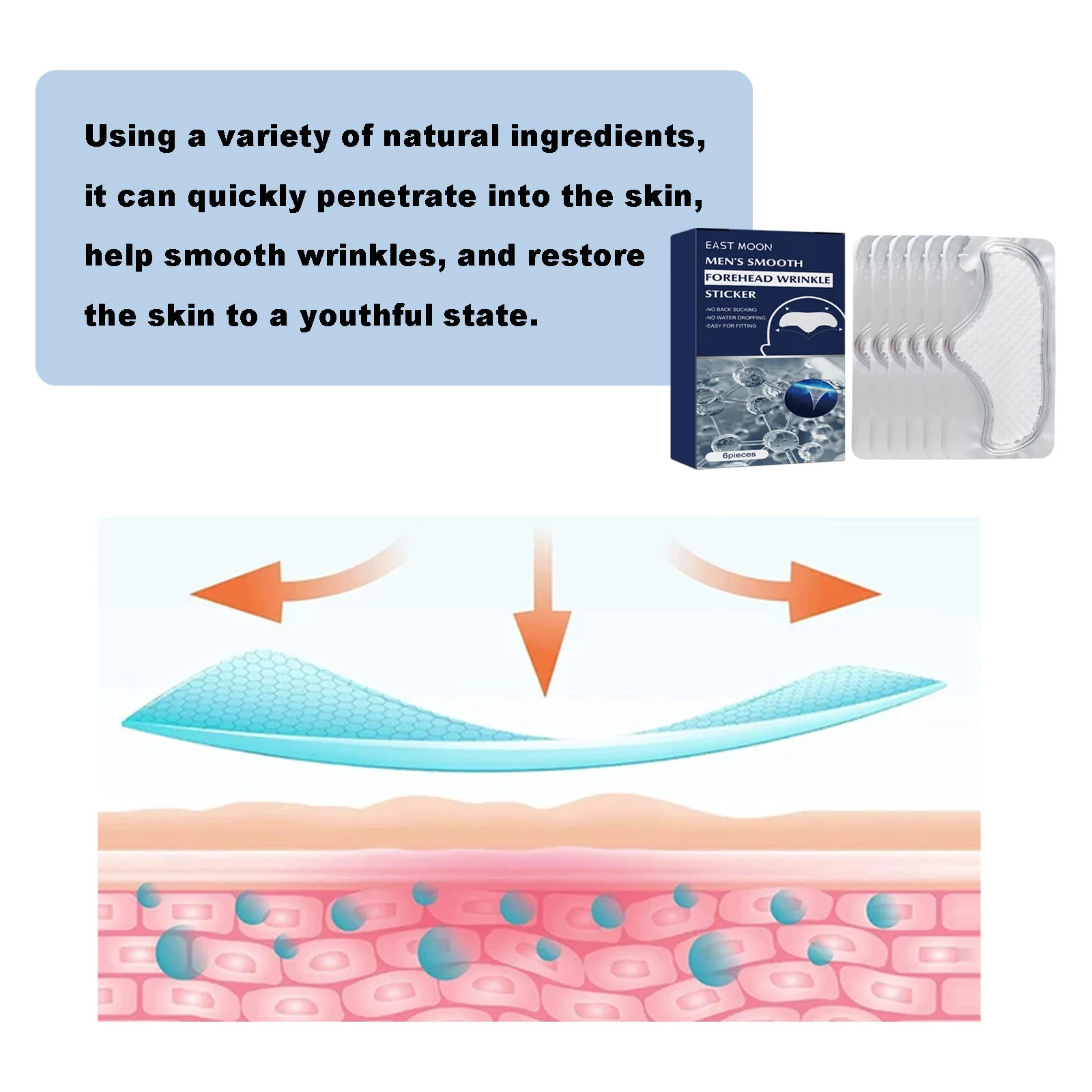 Masque hydratant anti déformable pour le front, élimination de la ligne de patch, raffermissement hyaluronique, autocollants lifting