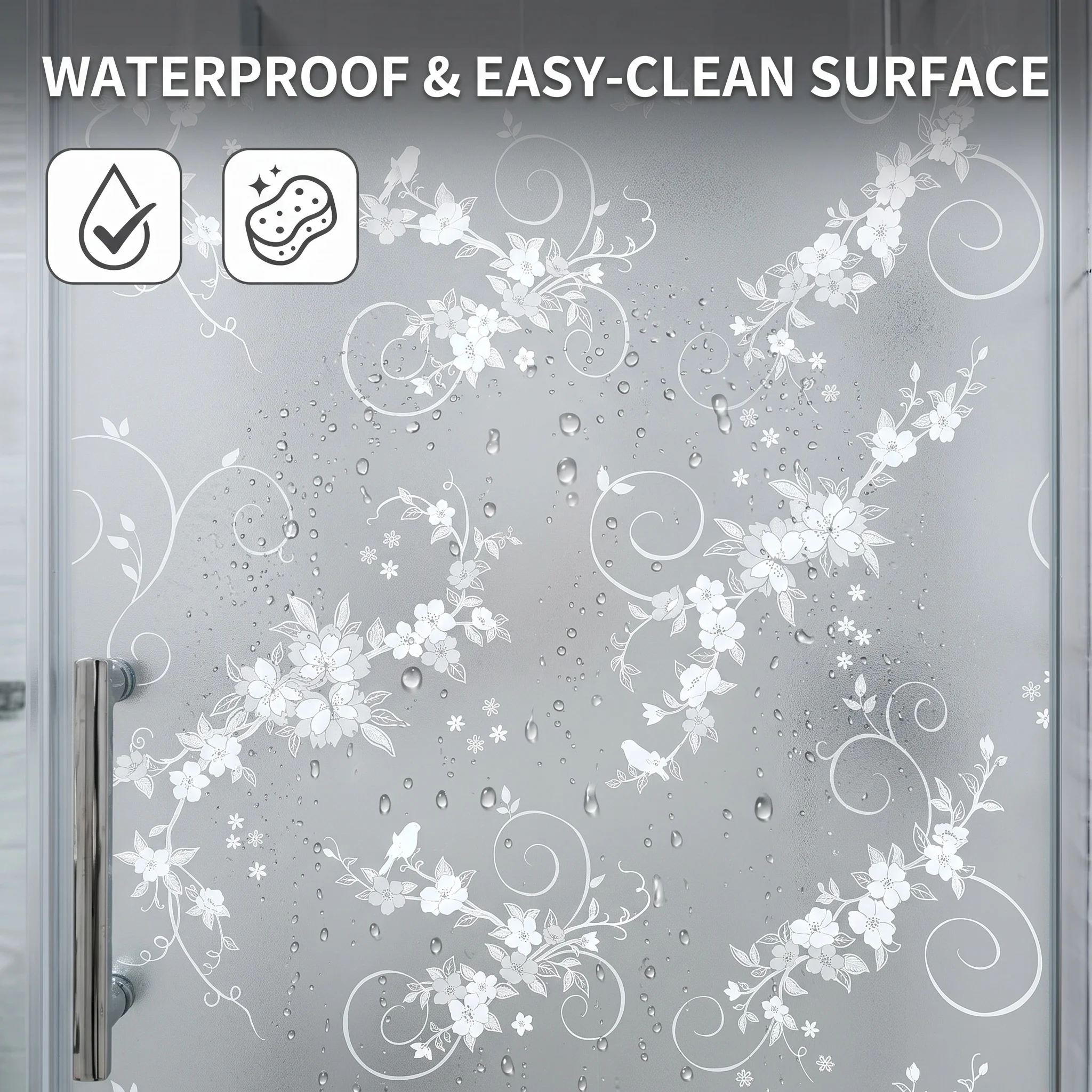 Floral Vine Self-Adhesive Window Film Privacy Frosted Anti-Peeping UV Blocking Glass Decorative Sticker for Bathroom