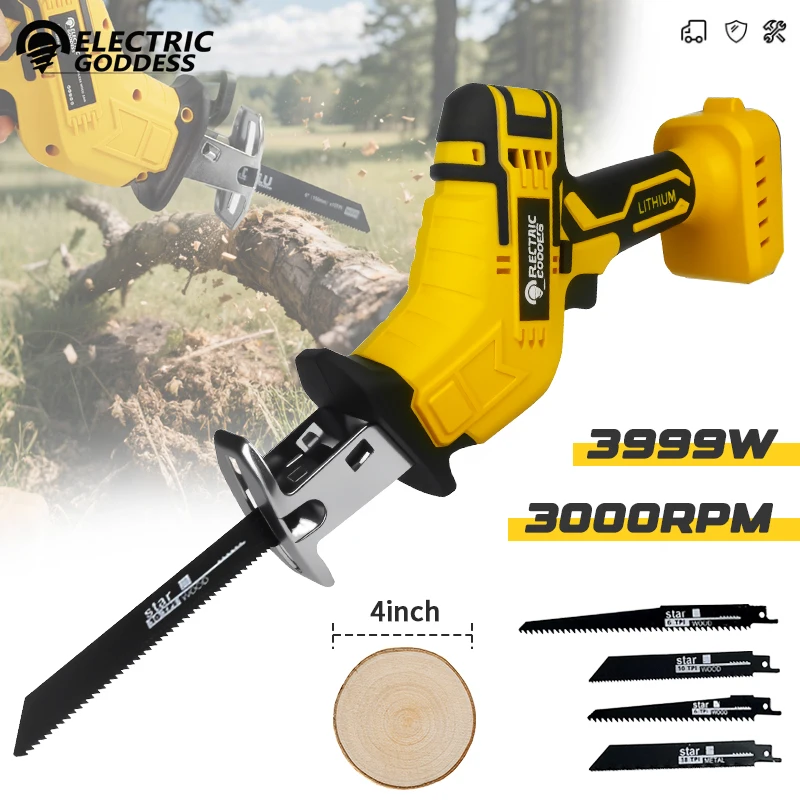 

3999W Cordless Power Tools Reciprocating Saw Band 4 Saw Blades Multi-Functional Metal Garden Tree Cutting Saw For Dewalt 20V