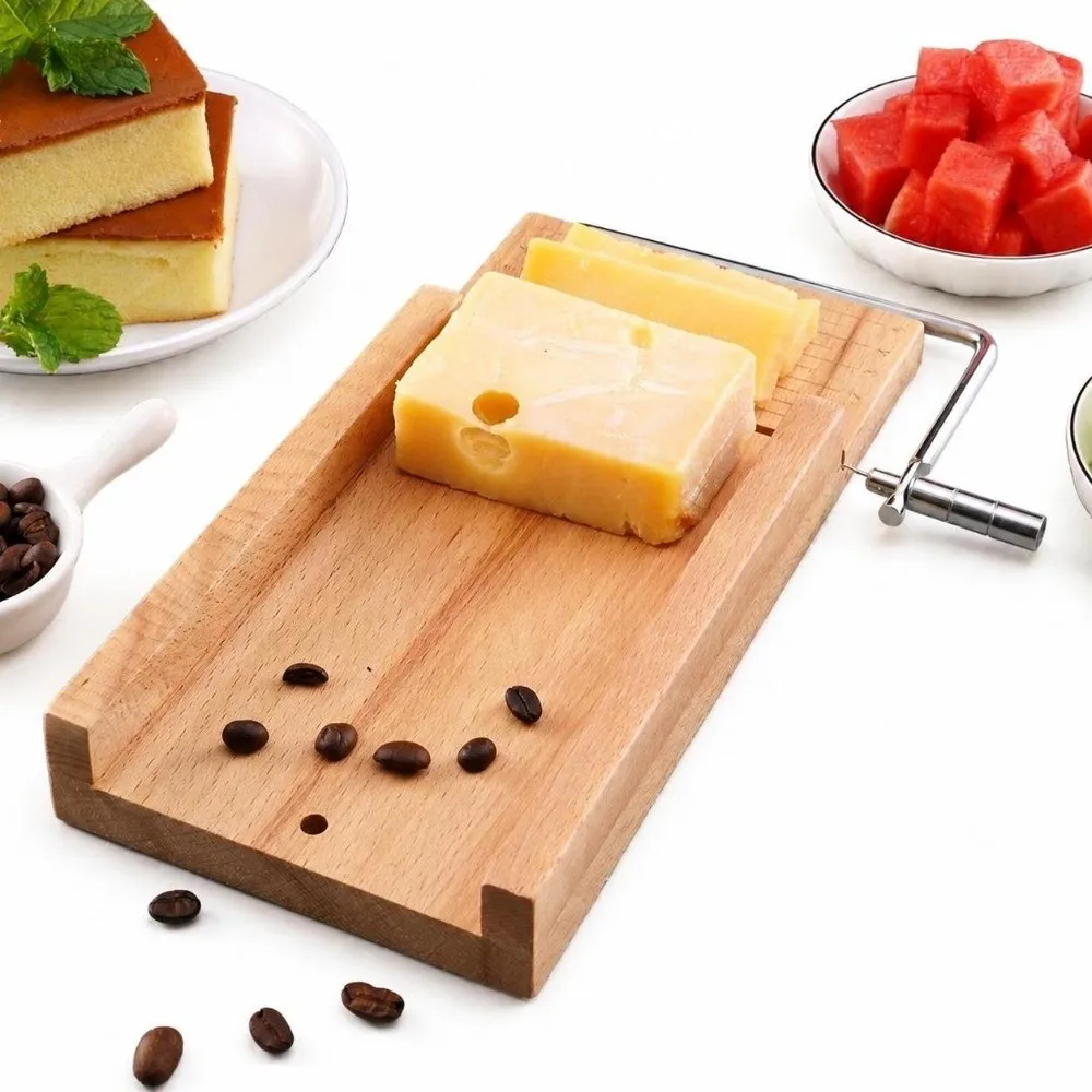 Wooden Cheese Slicer Stainless Steel Wire Graduated Scale Cheese Cutting Board Thickened Board Adjustable Cutting Thickness