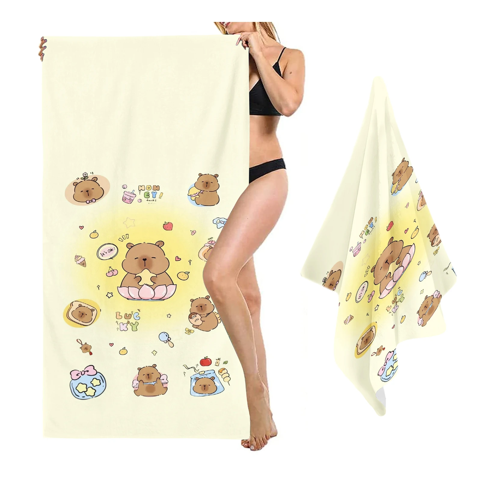 Capybara Beach Towel, Kawaii Cartoon Bath Towel, Microfiber Quick Dry, Cute Animal Swimming Towel, Summer Pool Towel For Kids