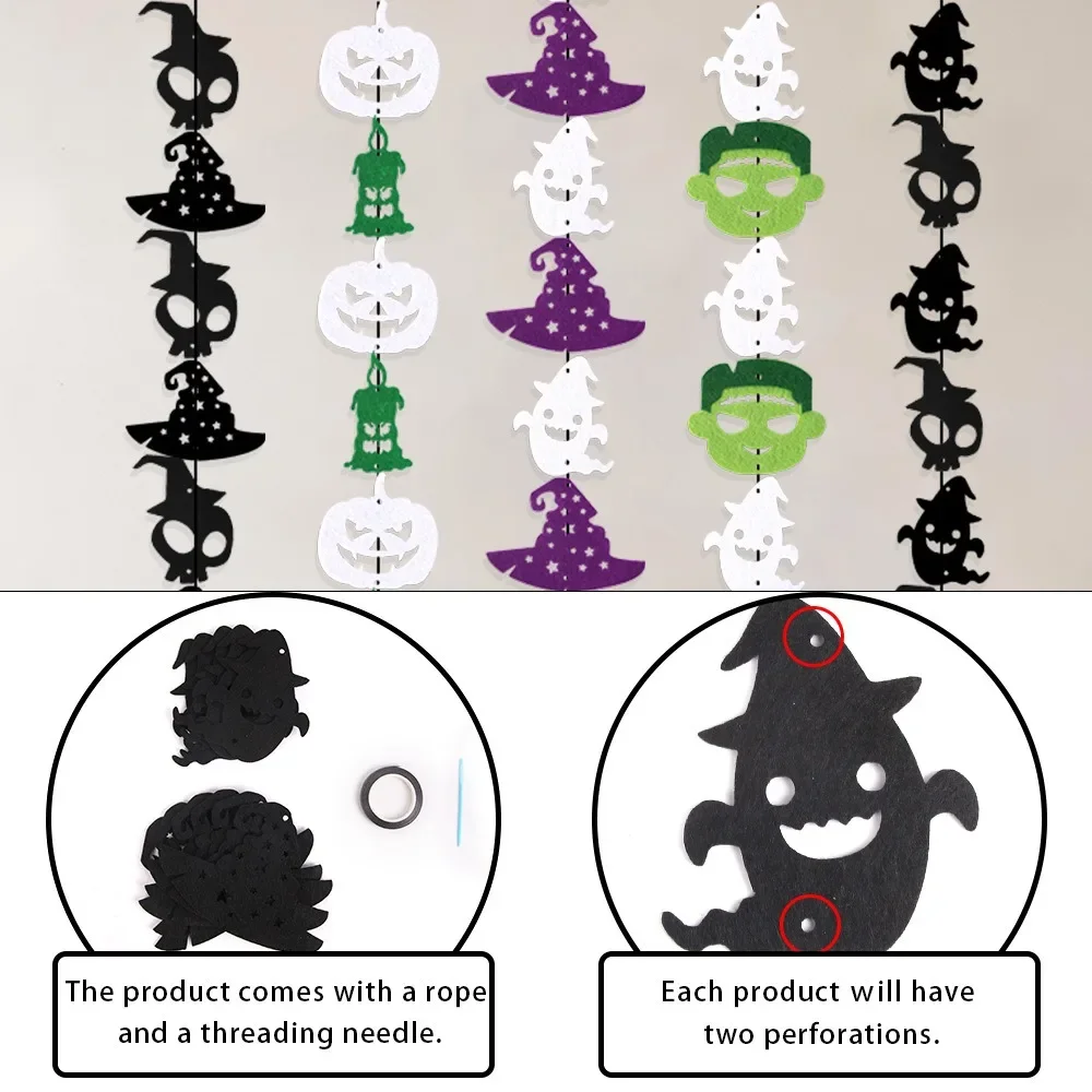 

Halloween Non Woven Pumpkin Ghost String Pendant Halloween Zombie Witch Hat Hanging String Happy Halloween Party Decor 2025