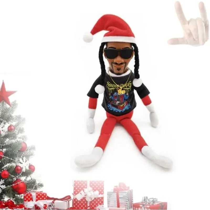 Snoop Dogg Snoop on a Stoop Christmas Elf Doll, Small Plush Toys Shelf Decor, with Elf Toy, Extra Tshirt, Sunglasses, Necklace